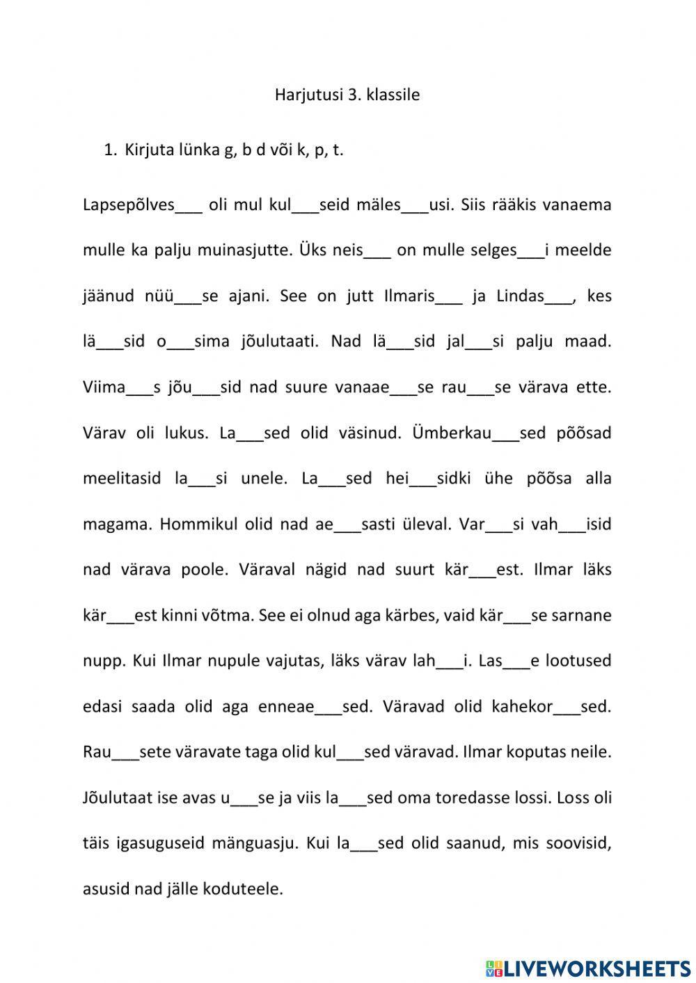 Harjutusi 3. klassile