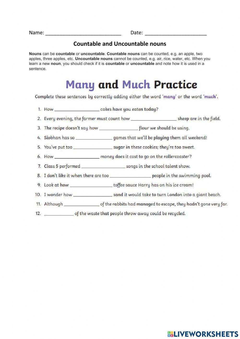 Countable and uncountable nouns