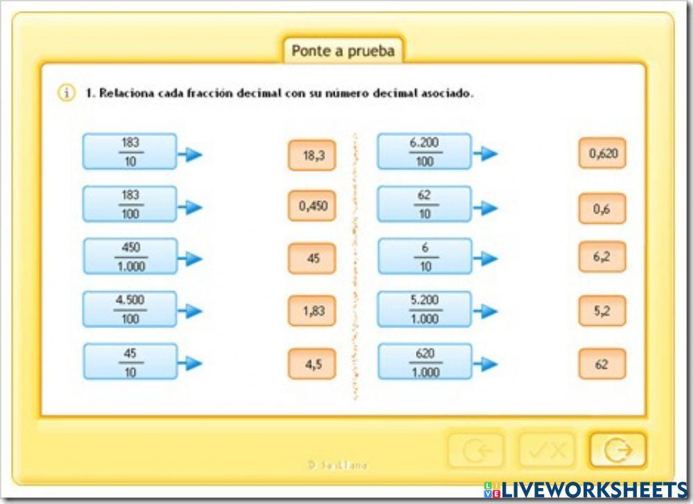 Fracción y número decimal