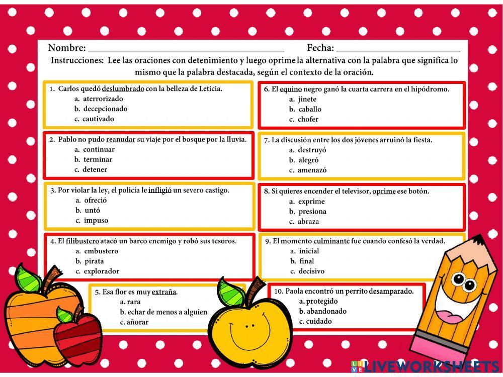 Claves de contexto (Vocabulario o palabras en contexto)