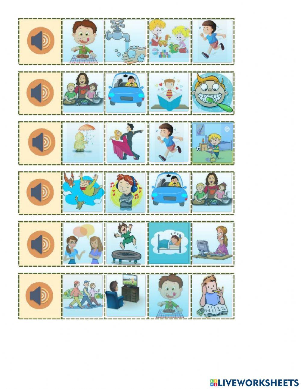 Action verbs listening online exercise for live worksheets