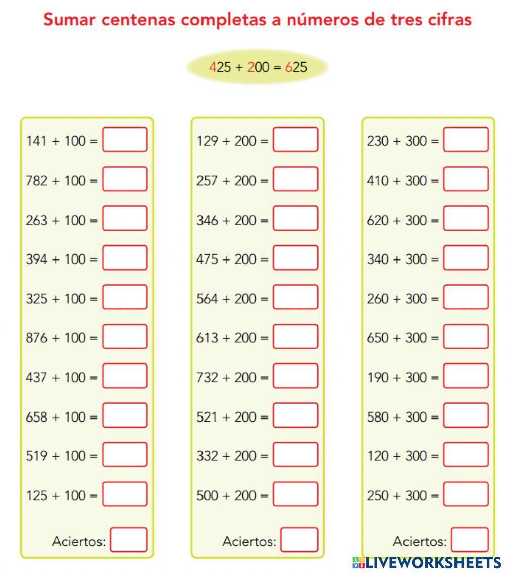 Calculo Mental Sumar centenas
