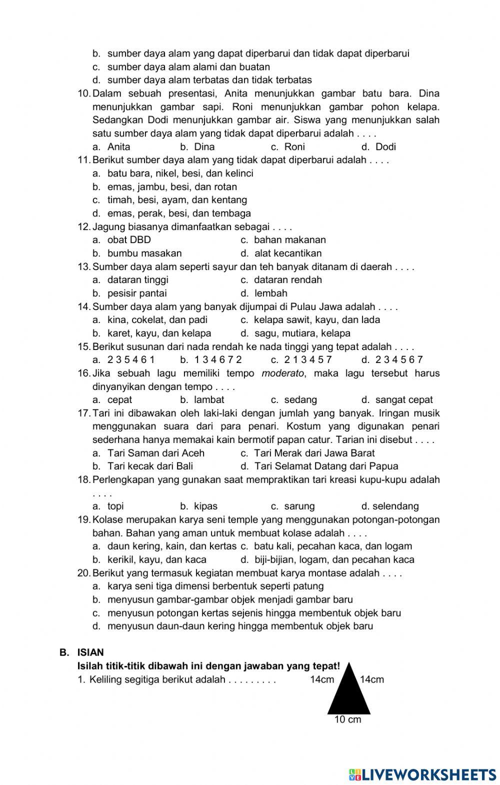 Penilaian Tengan Semester (PTS) Tema 6 Sesi 2
