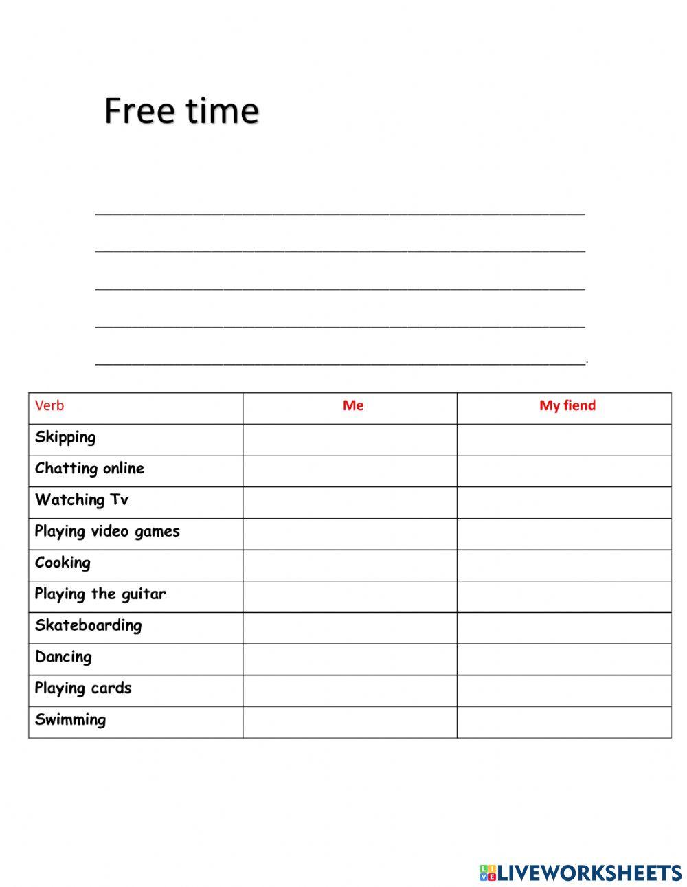 Free time activities online exercise for 4 | Live Worksheets