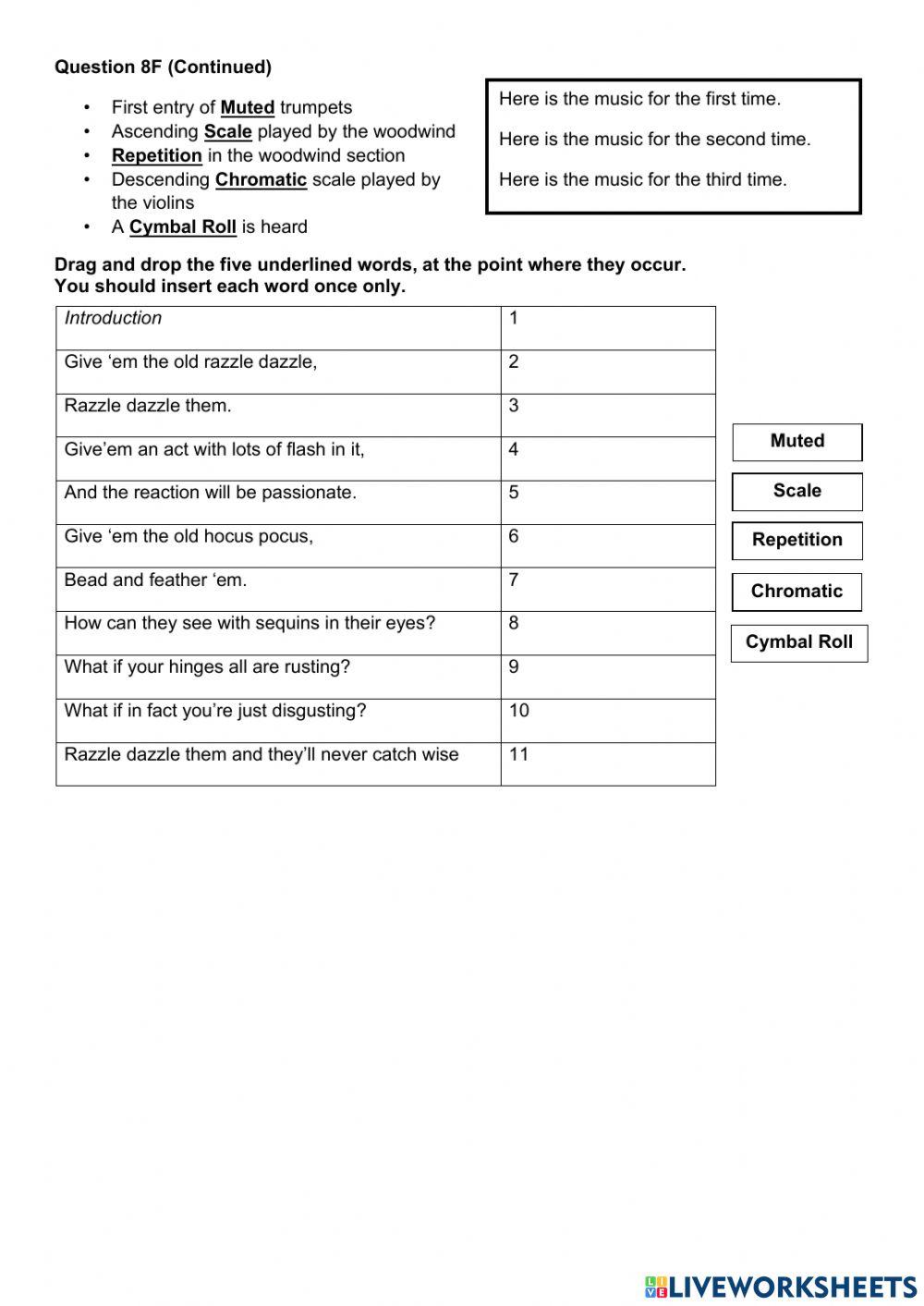 Higher Music UM Practise Question 8F