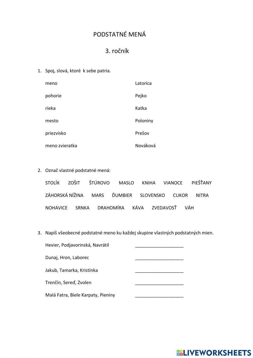 Podstatné mená - vlastné a všeobecné