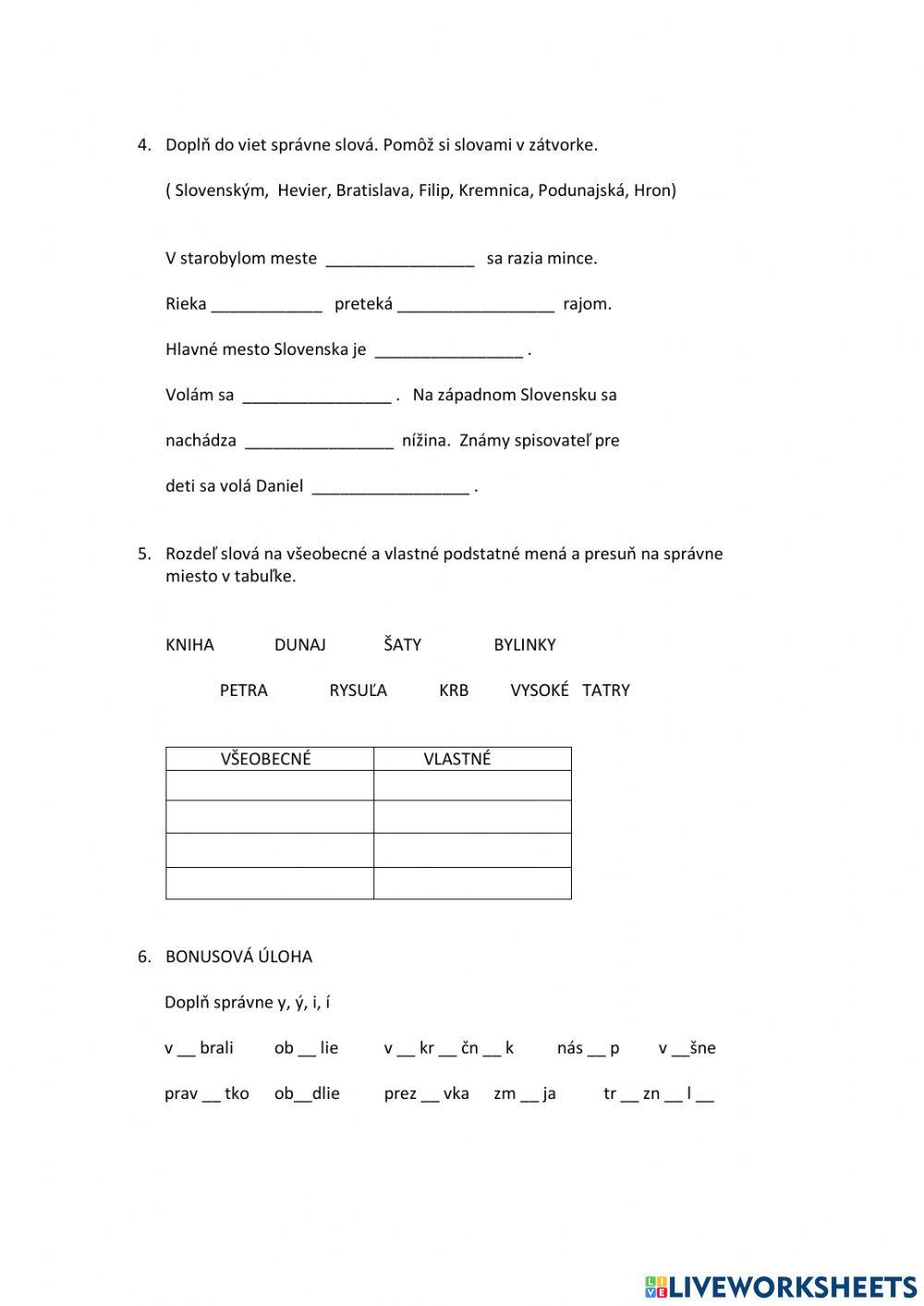 Podstatné mená - vlastné a všeobecné