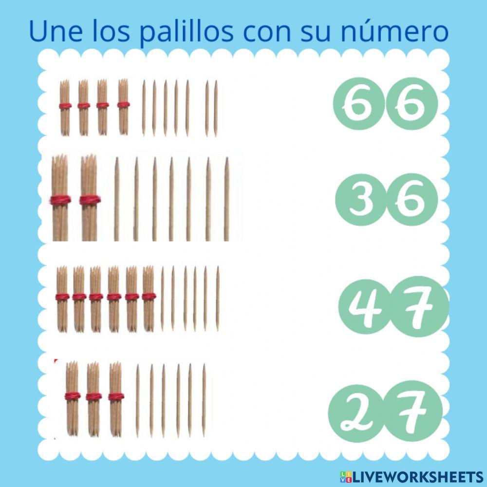 Une los palillos con su número
