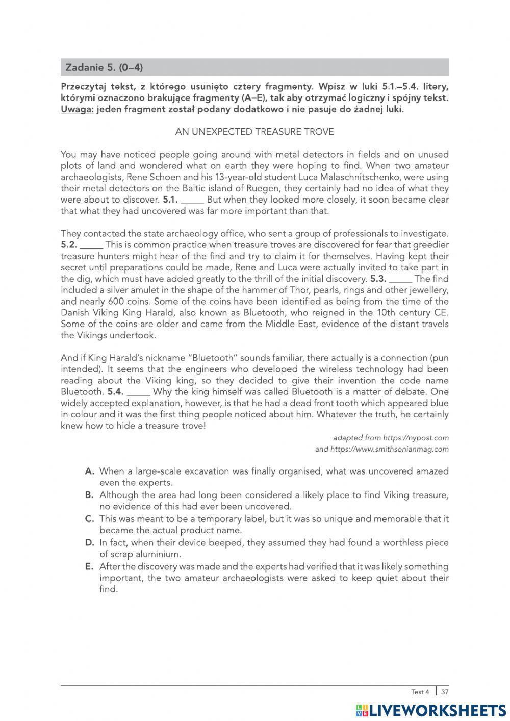 Reading test 1 matura rozszerzona