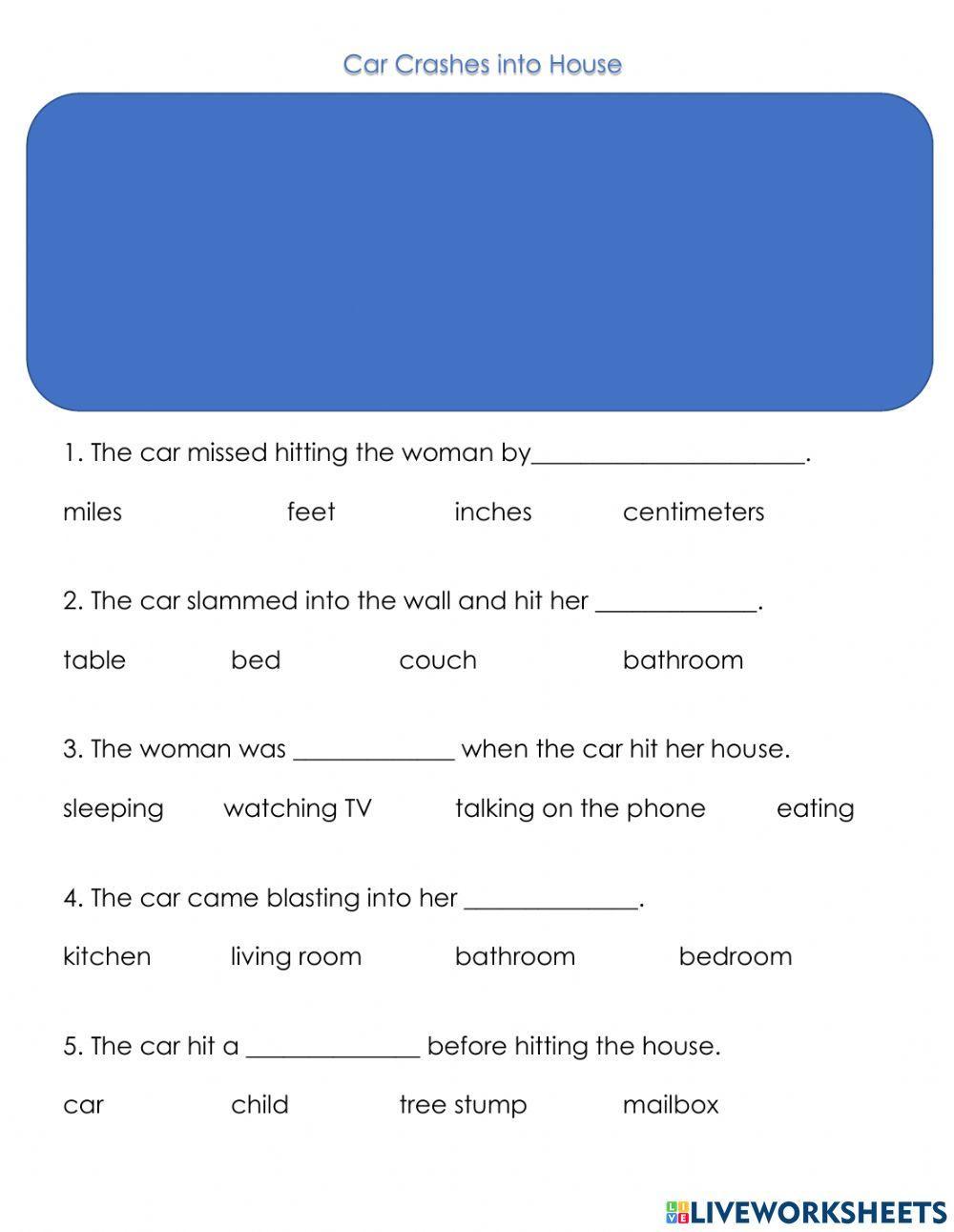 Car Crashes Into House - Video with Questions