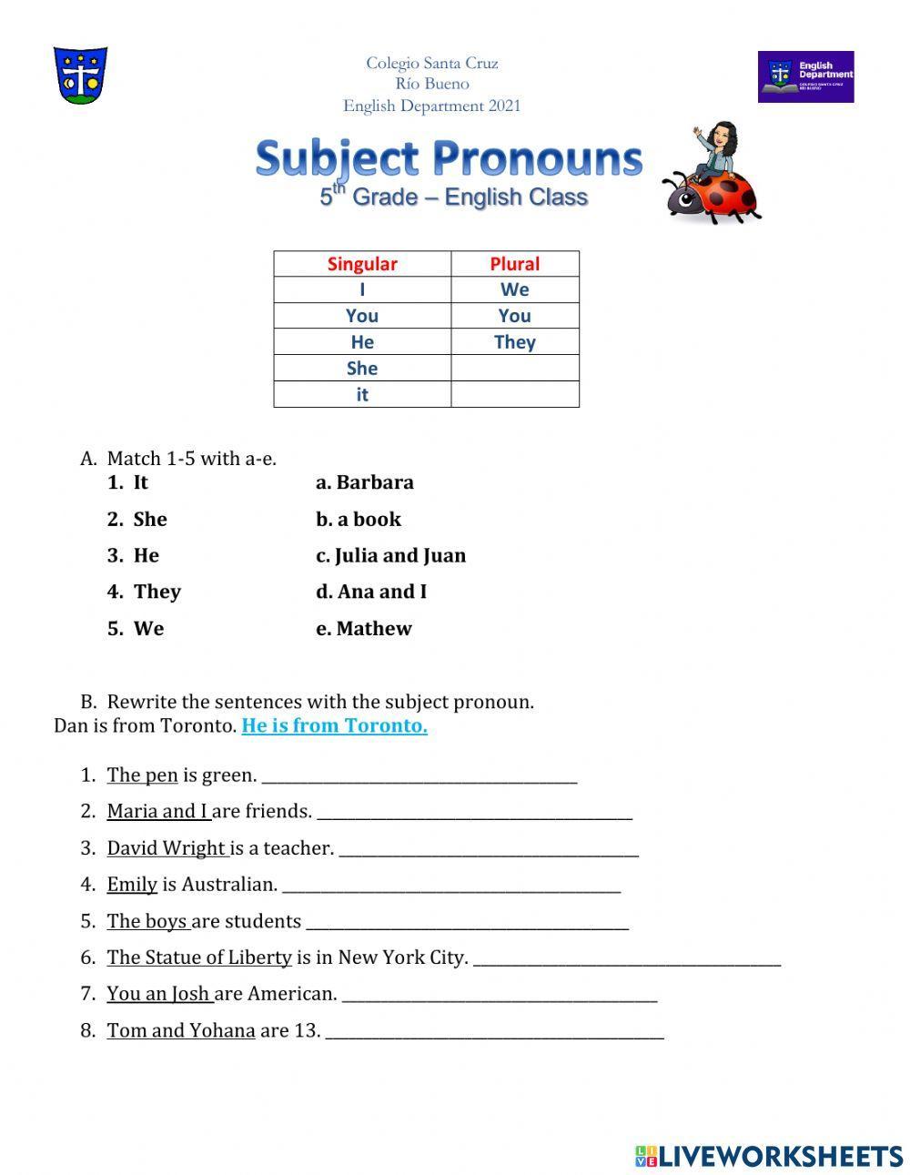 Subject pronouns 5th grade
