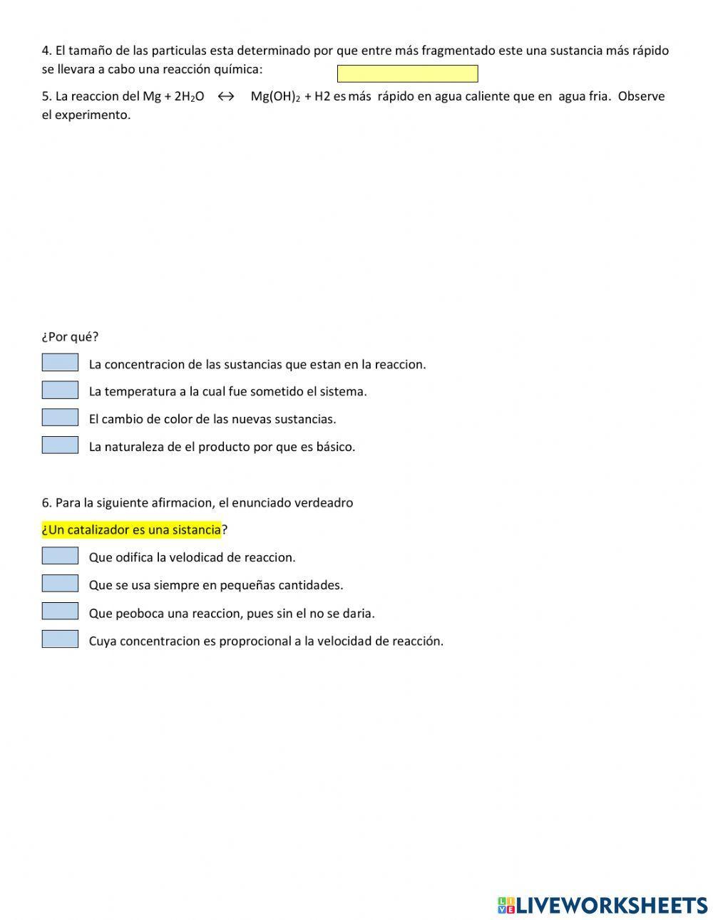 Factores que modifican la velocidad de reacción