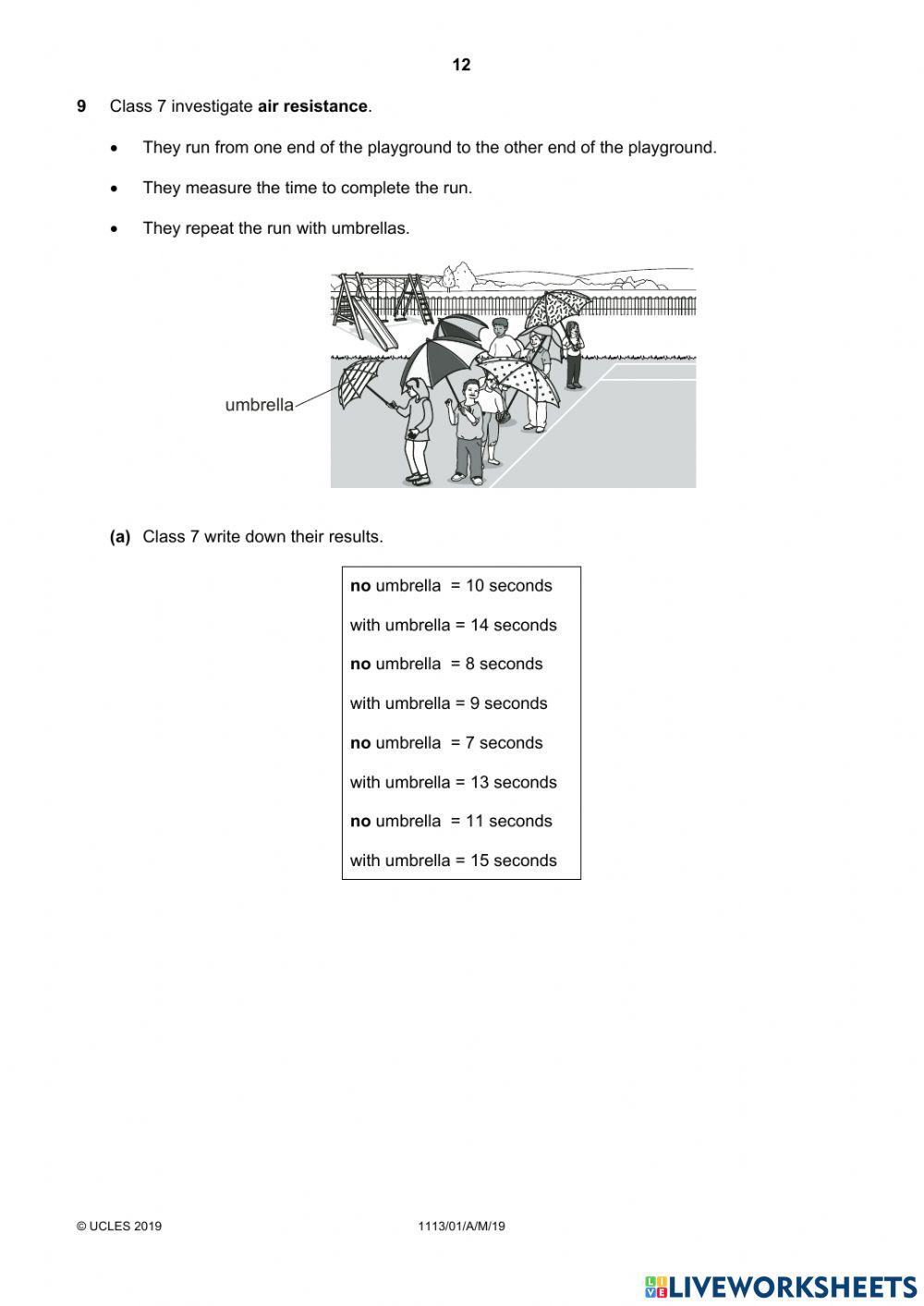Cambridge Science Checkpoint 2019 - Paper 1 continued