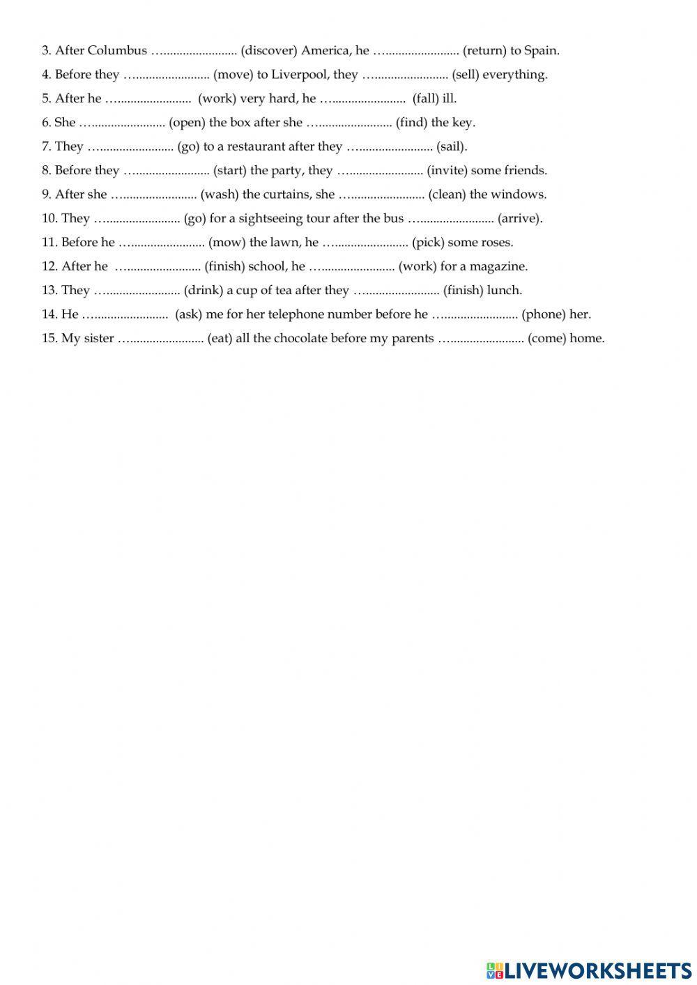 Pasy simple vs past perfect simple exercises