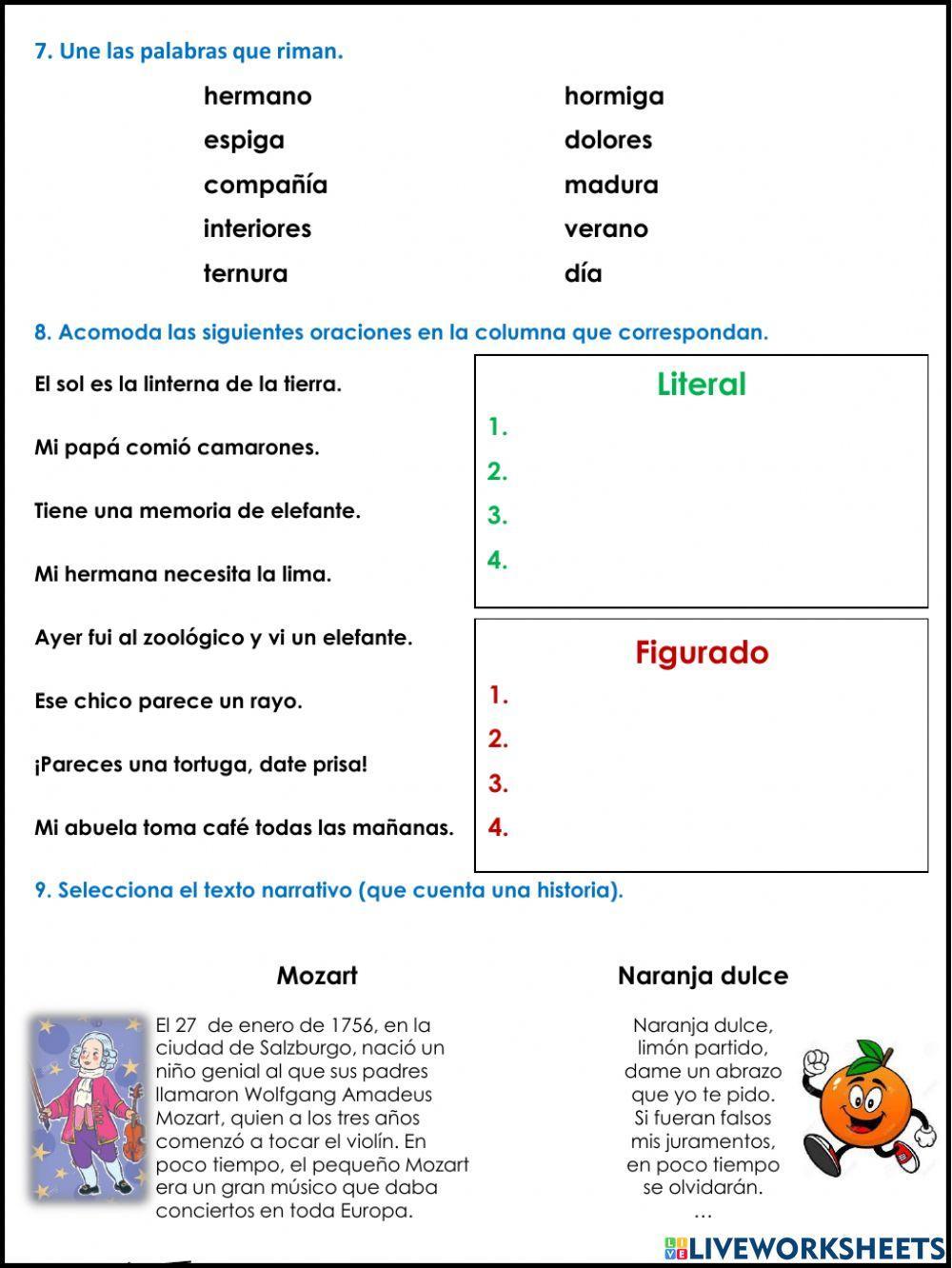Examen Español II trimestre tercer grado