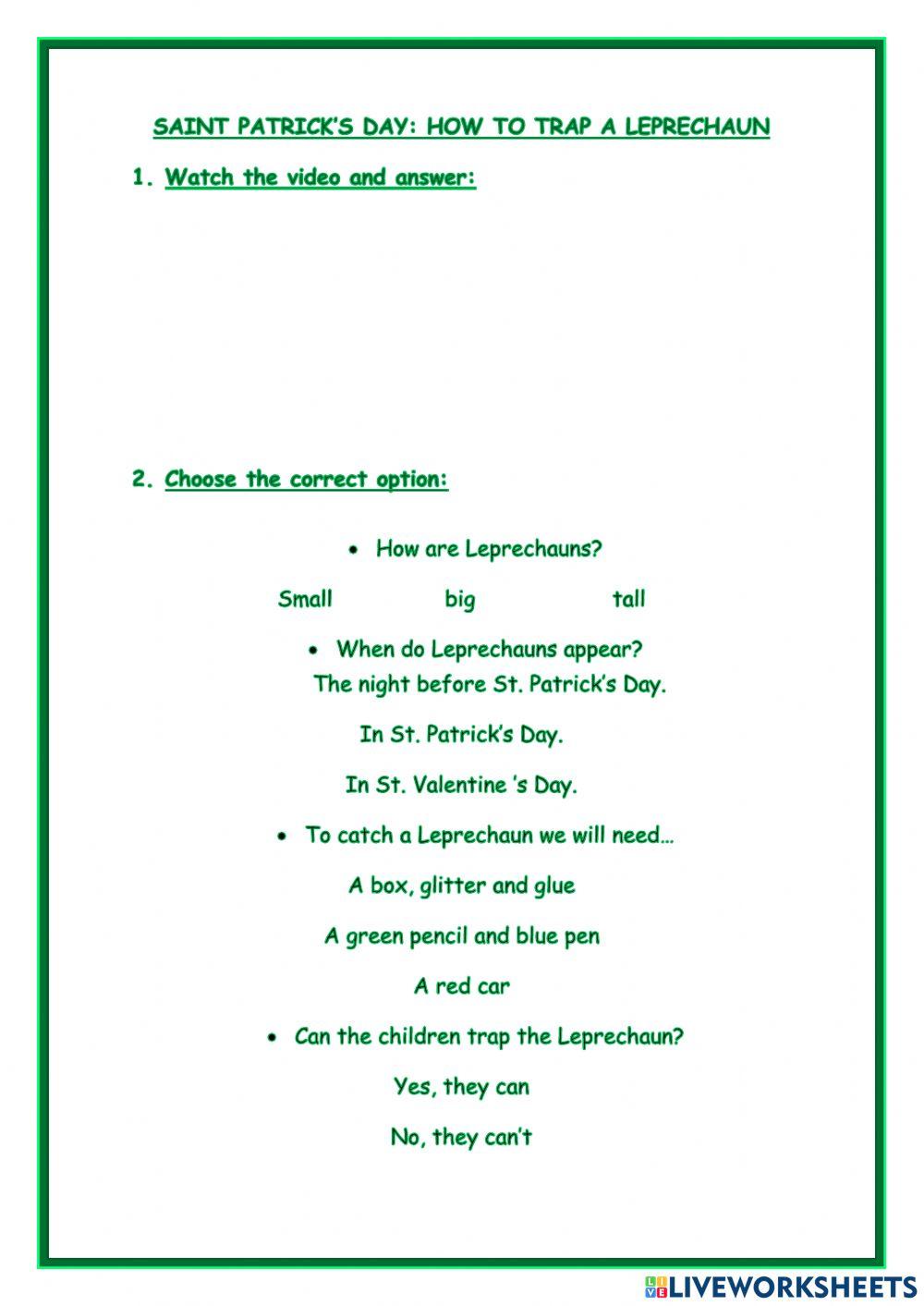 How to trap a Leprechaun worksheet Live Worksheets