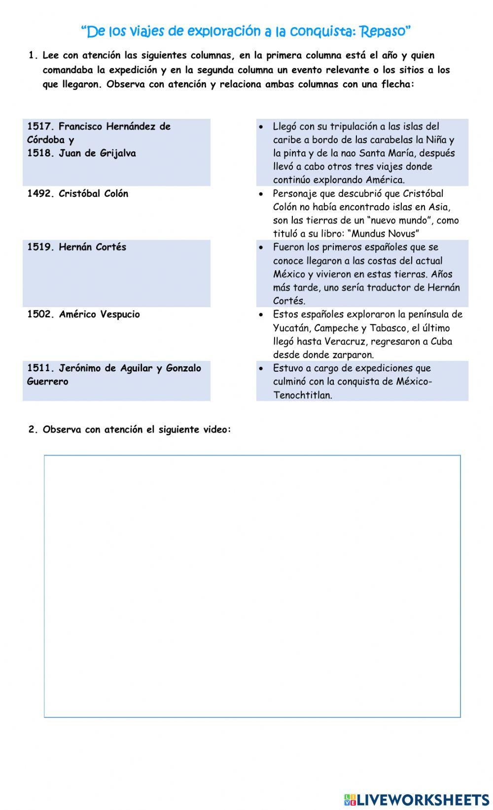 “De los viajes de exploración a la conquista: Repaso”