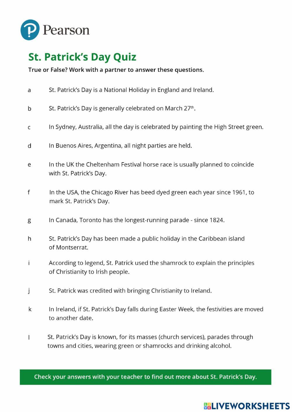 St Patrick's day quiz