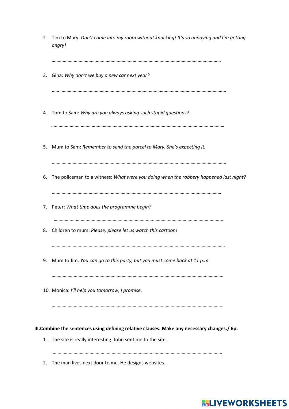 Grammar test-B: modal verbs, reported speech, relative clauses