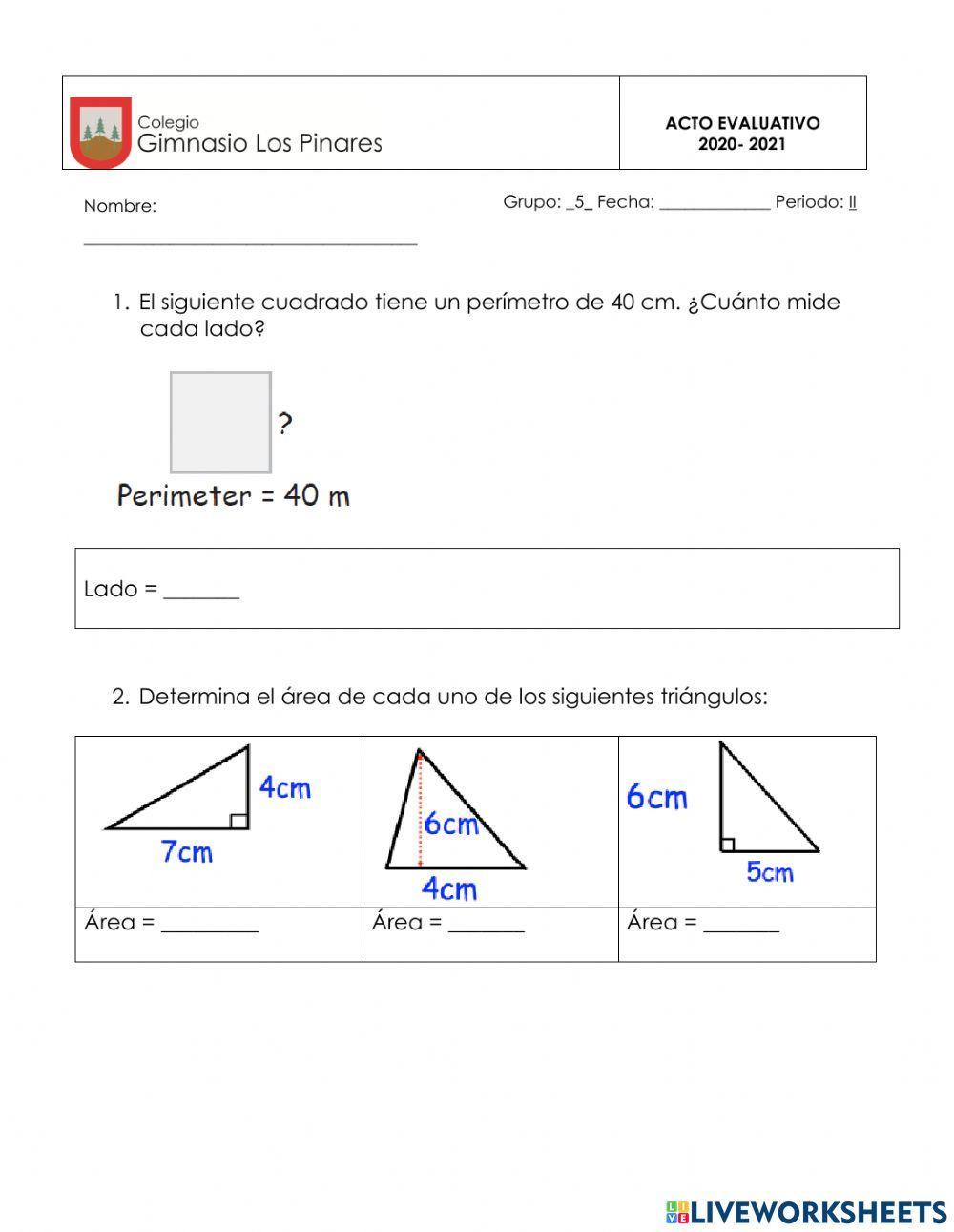 Examen de áreas y perímetros