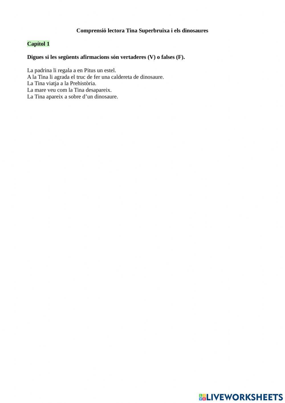 Comprensió lectora Tina superbruixa i els dinosaures Cap.1
