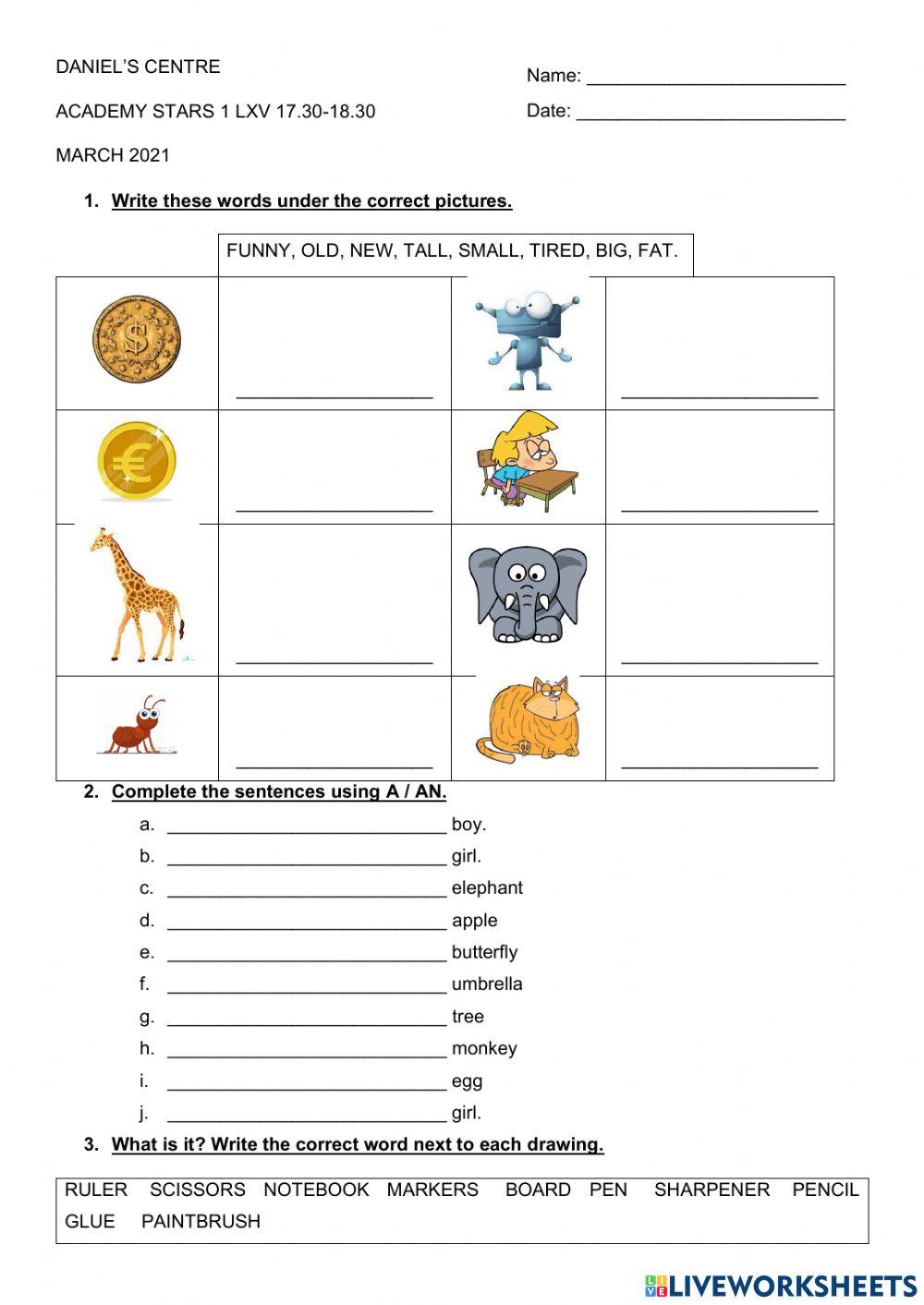 Academy stars 1 exam March