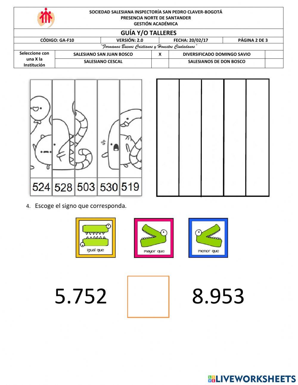 Relación y orden de números