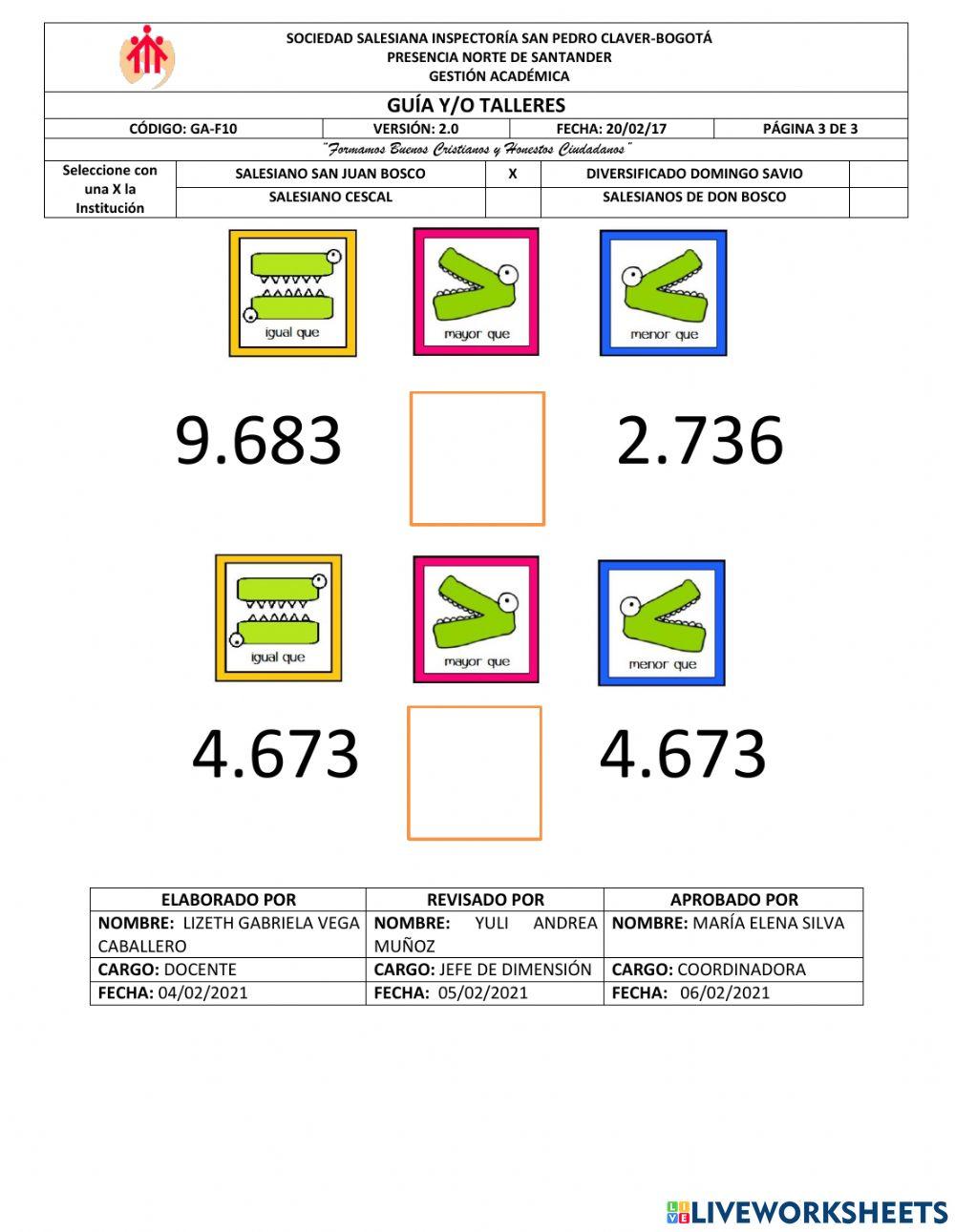 Relación y orden de números
