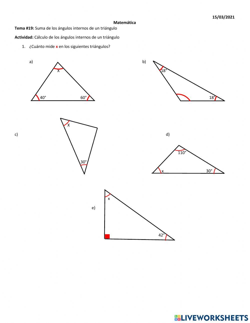 Ángulos internos en un triángulo