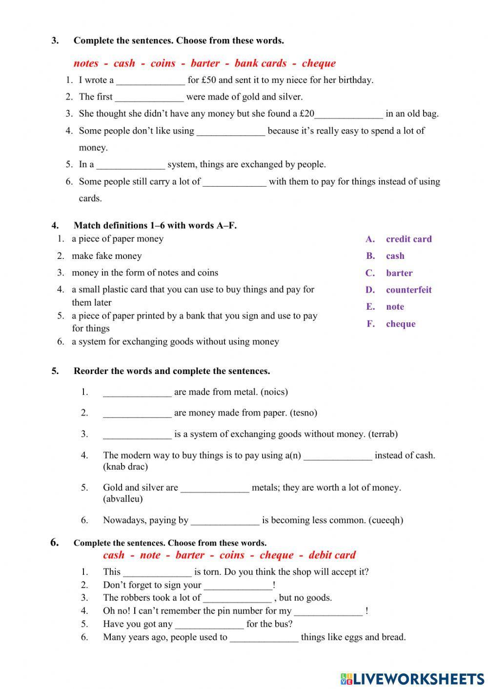 Unit 5: MONEY vocabulary