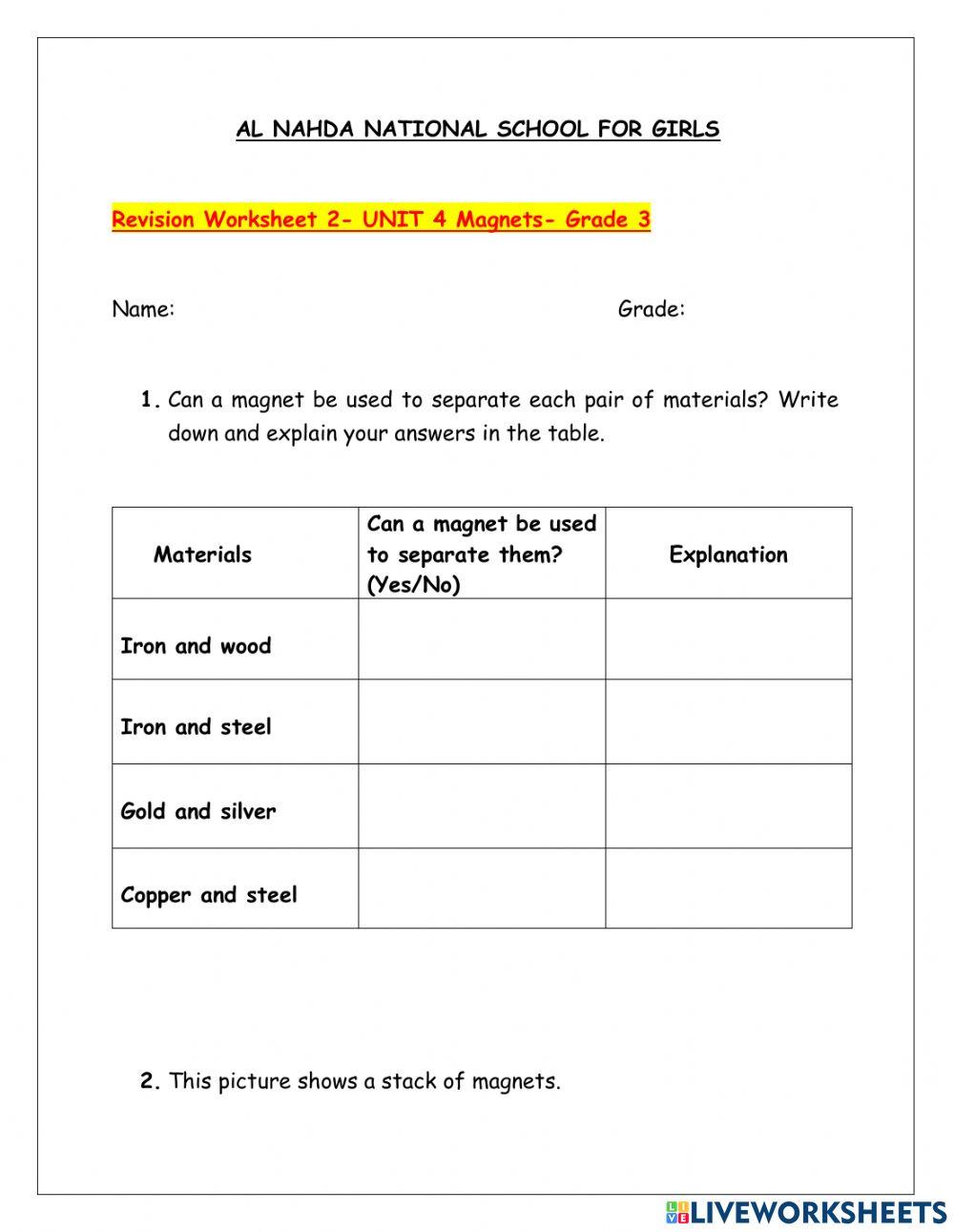 Magnet Revision Worksheet