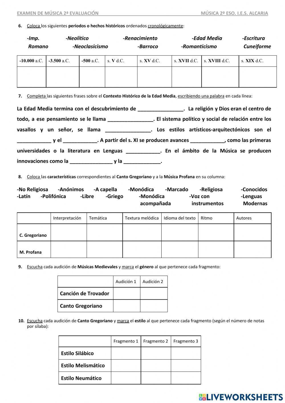 Examen: Duración, Intensidad, Edad Media Examen: Duración, Intensidad, Edad Media