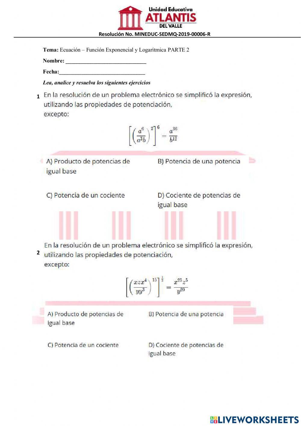 Ecuación – Función Exponencial y Logarítmica PARTE 2