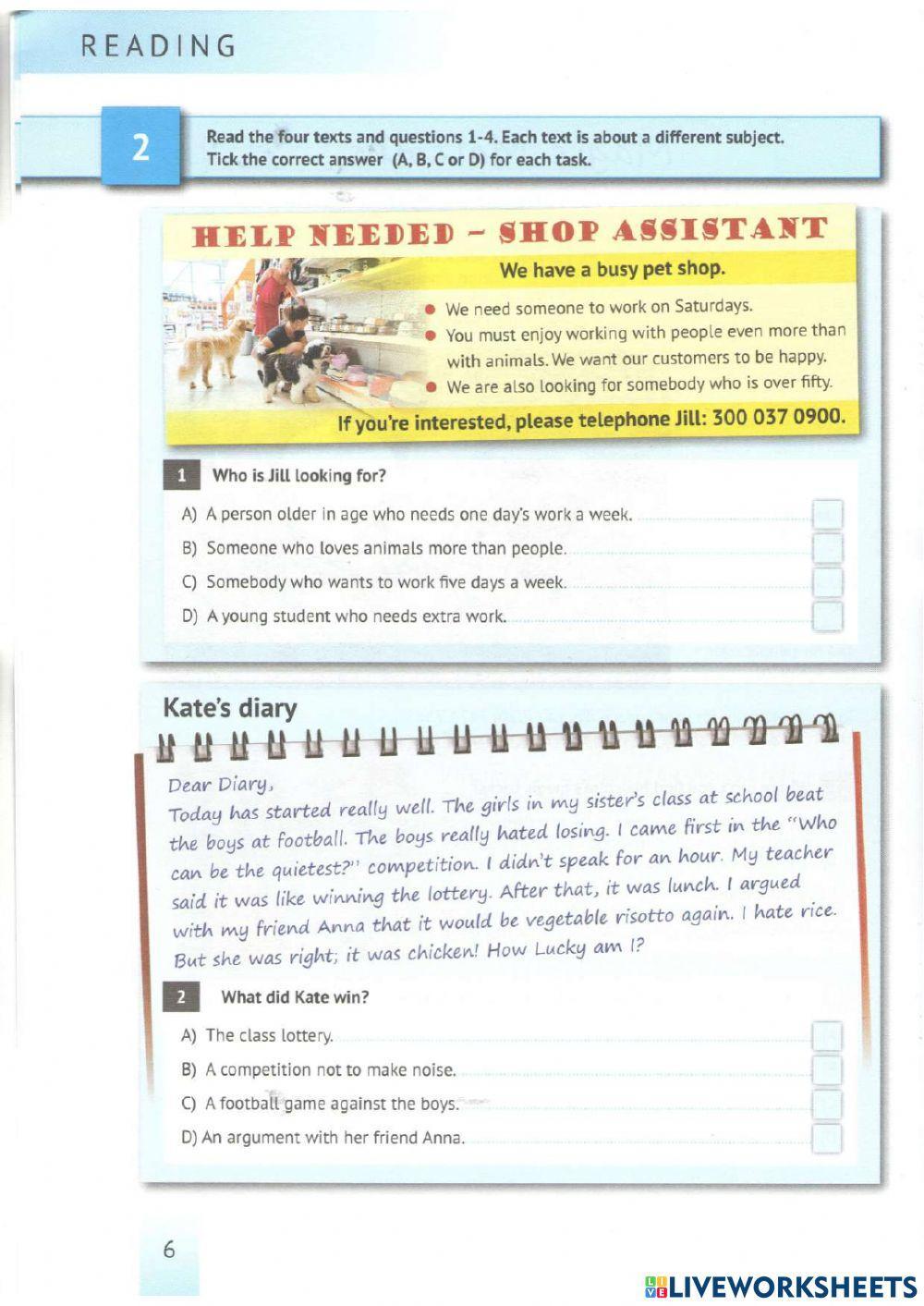 English Test Training A2 - Reading 1-4