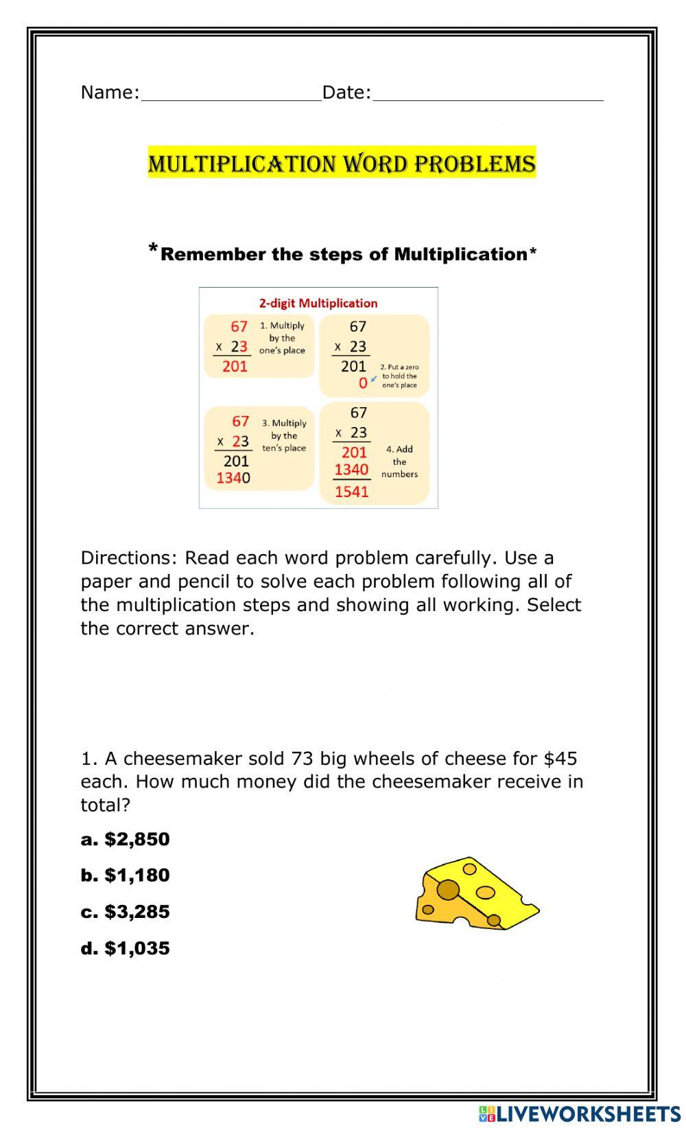 Multiplication Word Problems