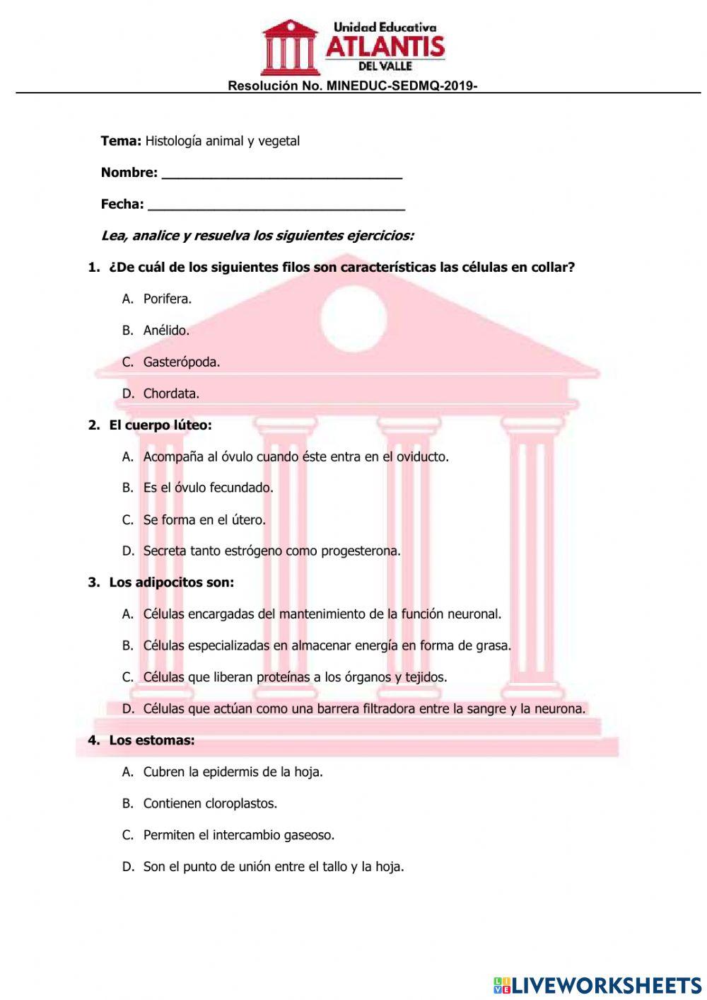 Histología animal y vegetal