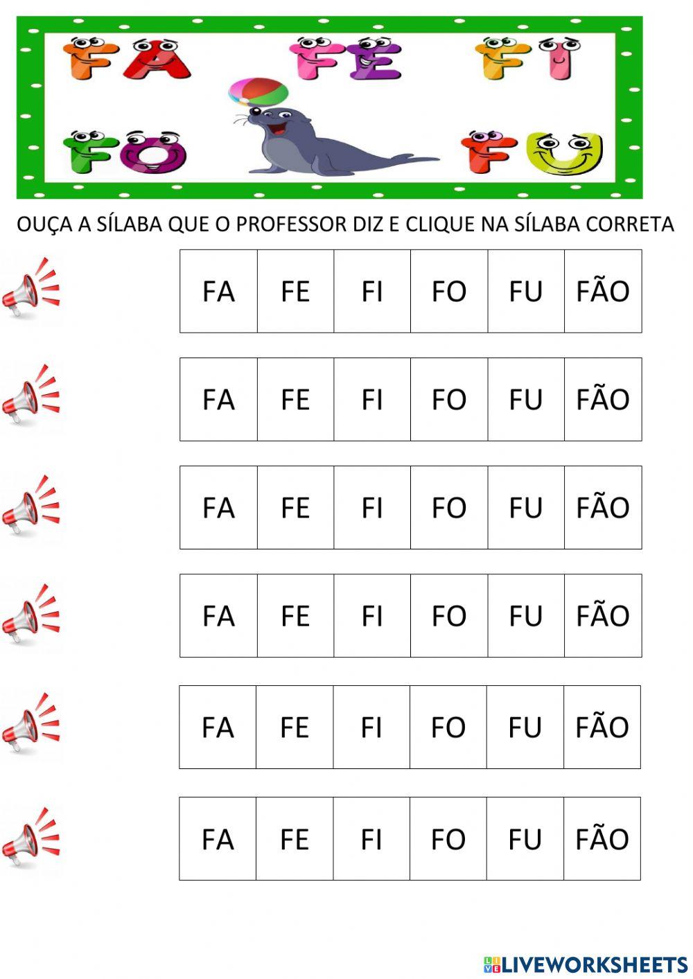 Atividades letra F e alfabeto
