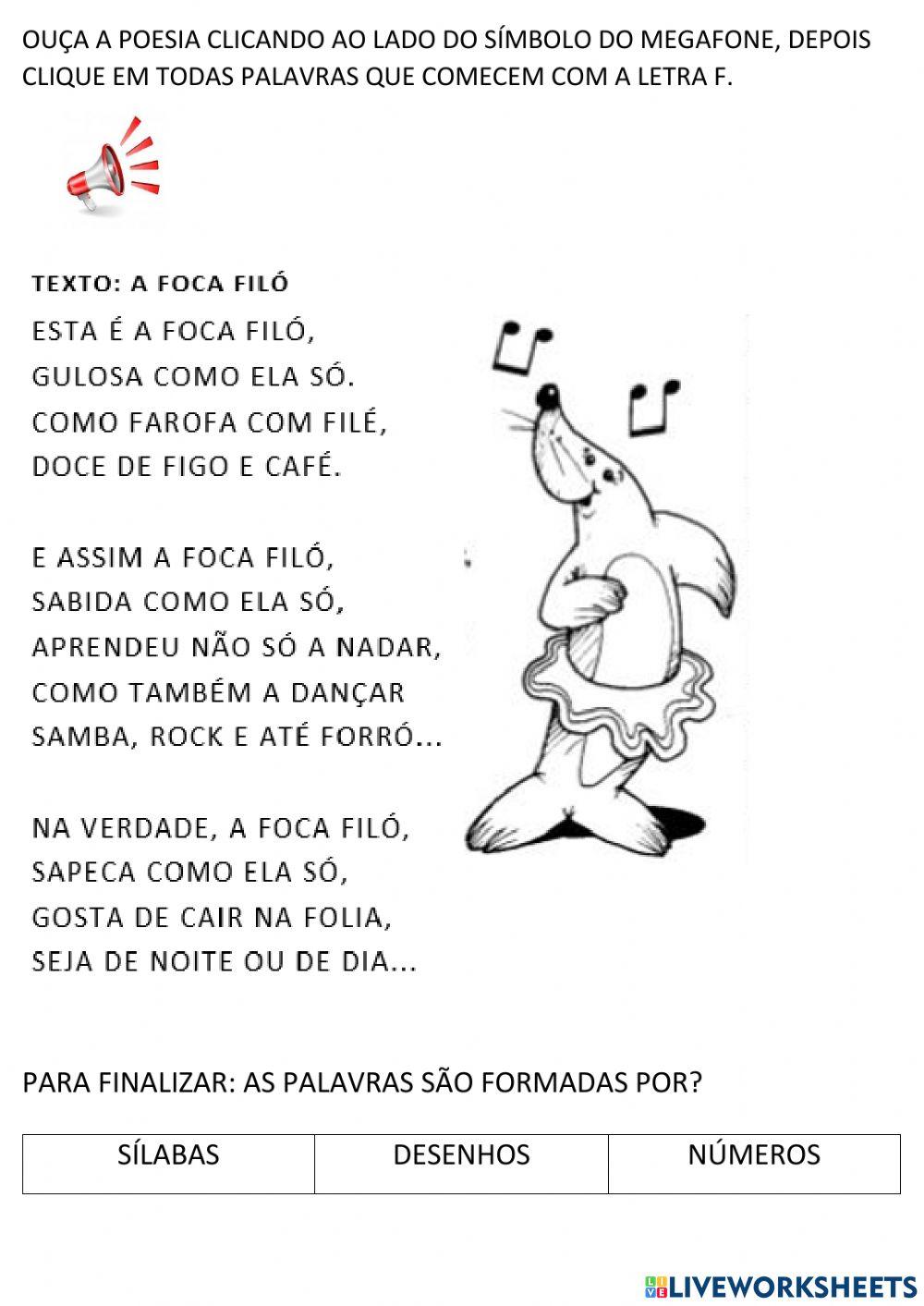 Atividades letra F e alfabeto