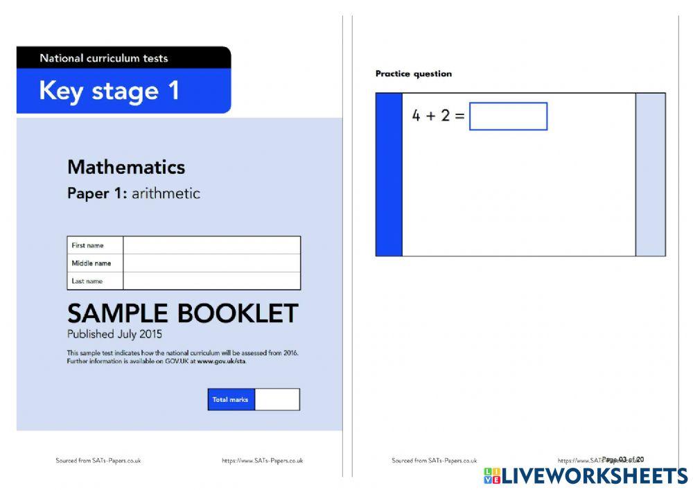 KS1 SATS 2016 SAMPLE Mathematics Paper 1