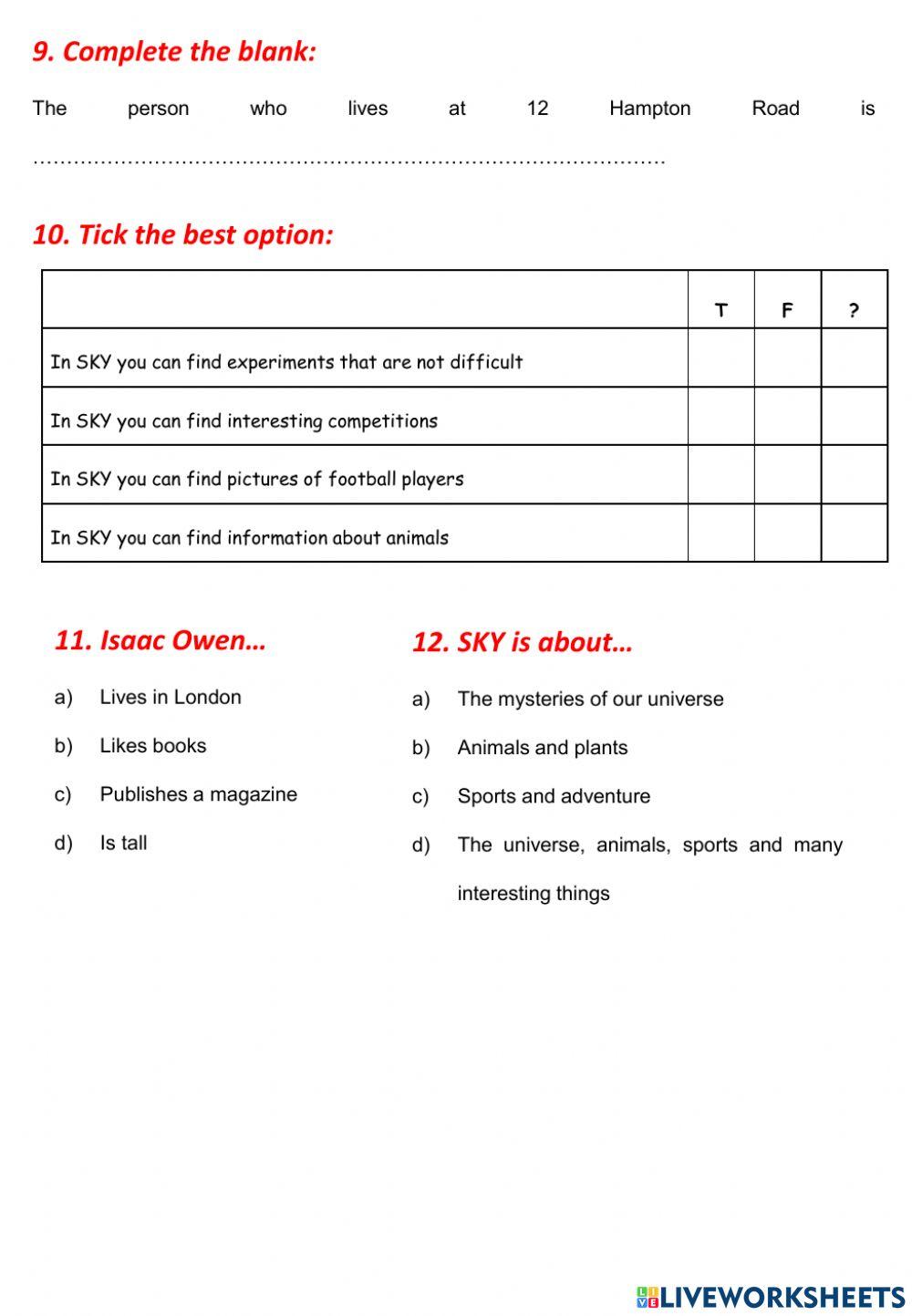 Reading comprehension: a magazine