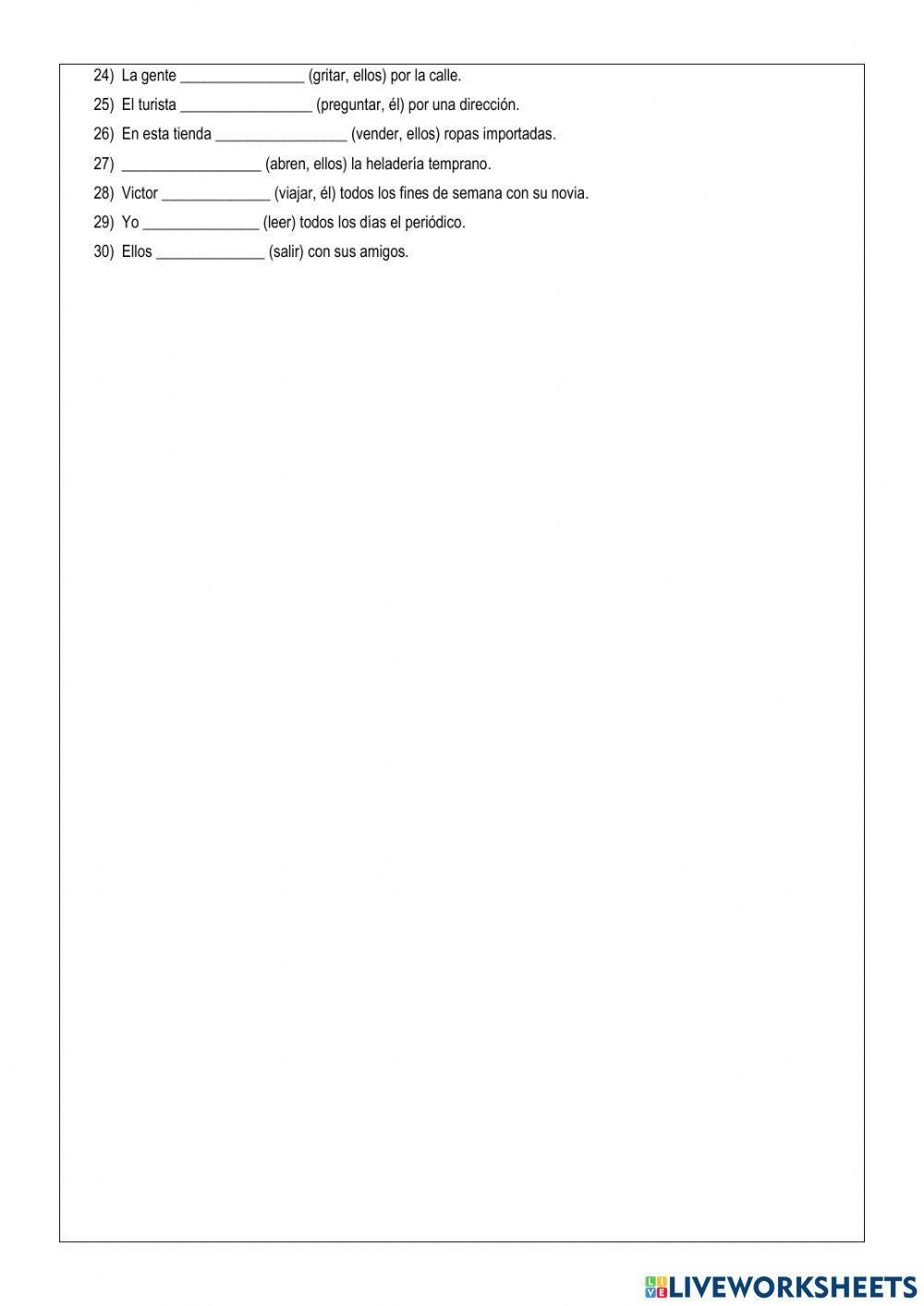 Verbos regulares en presente de indicativo.