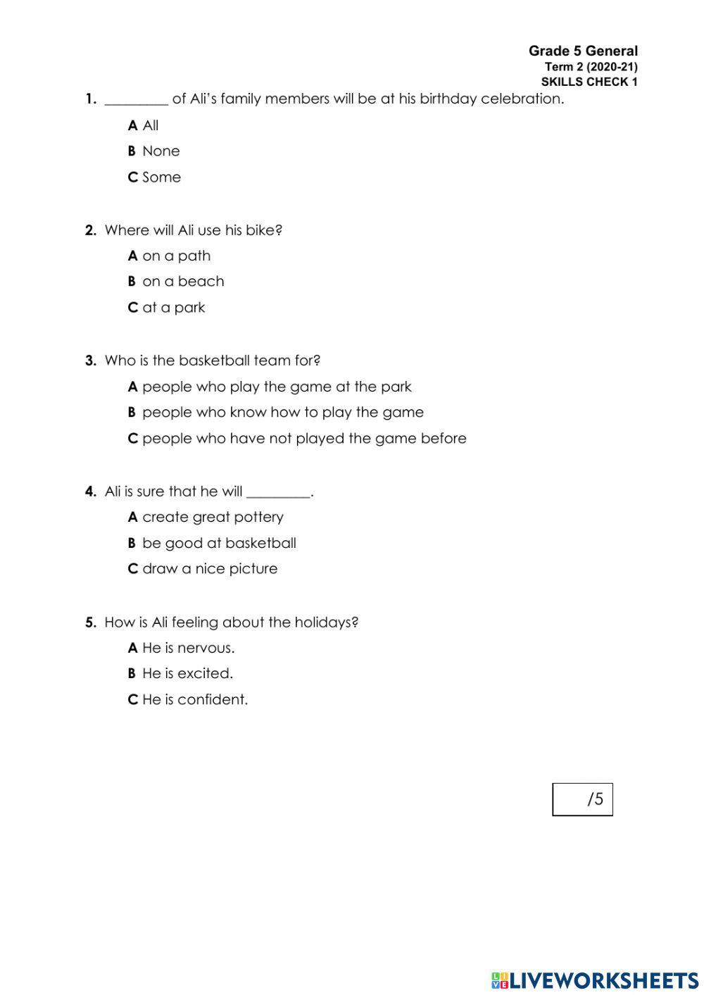 G5 General SC1 T2 2021