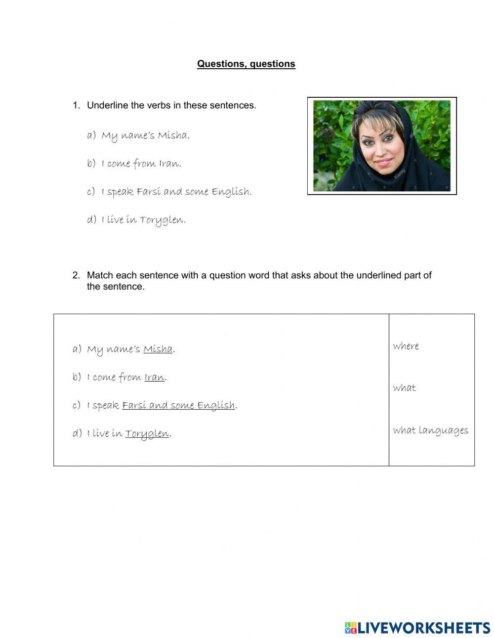 Asking basic questions worksheet | Live Worksheets