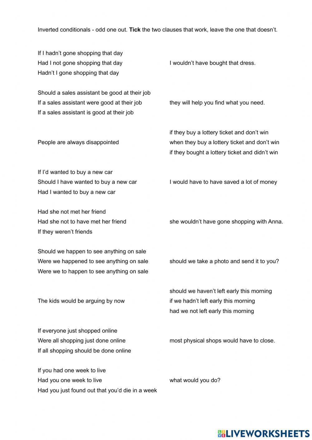 Advanced Conditionals Odd One Out