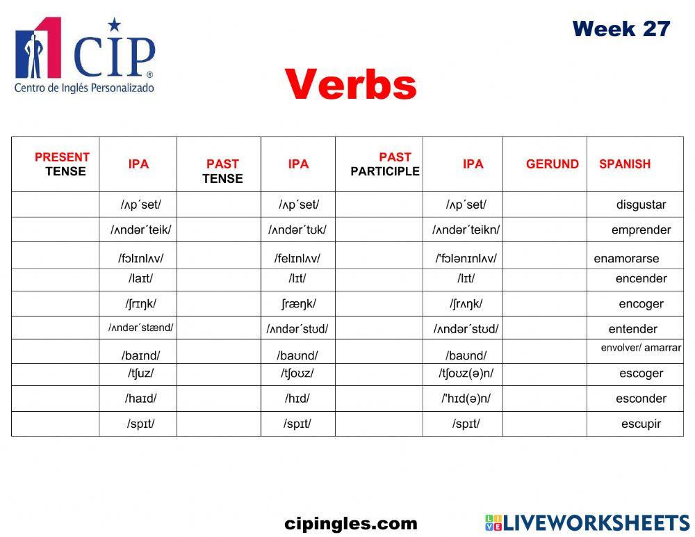 Verbs and Bedroom 2 Week 27