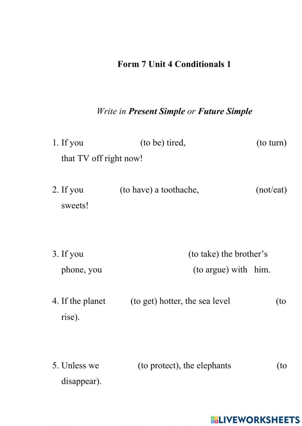 Form 7 Test 4b Conditionals 1