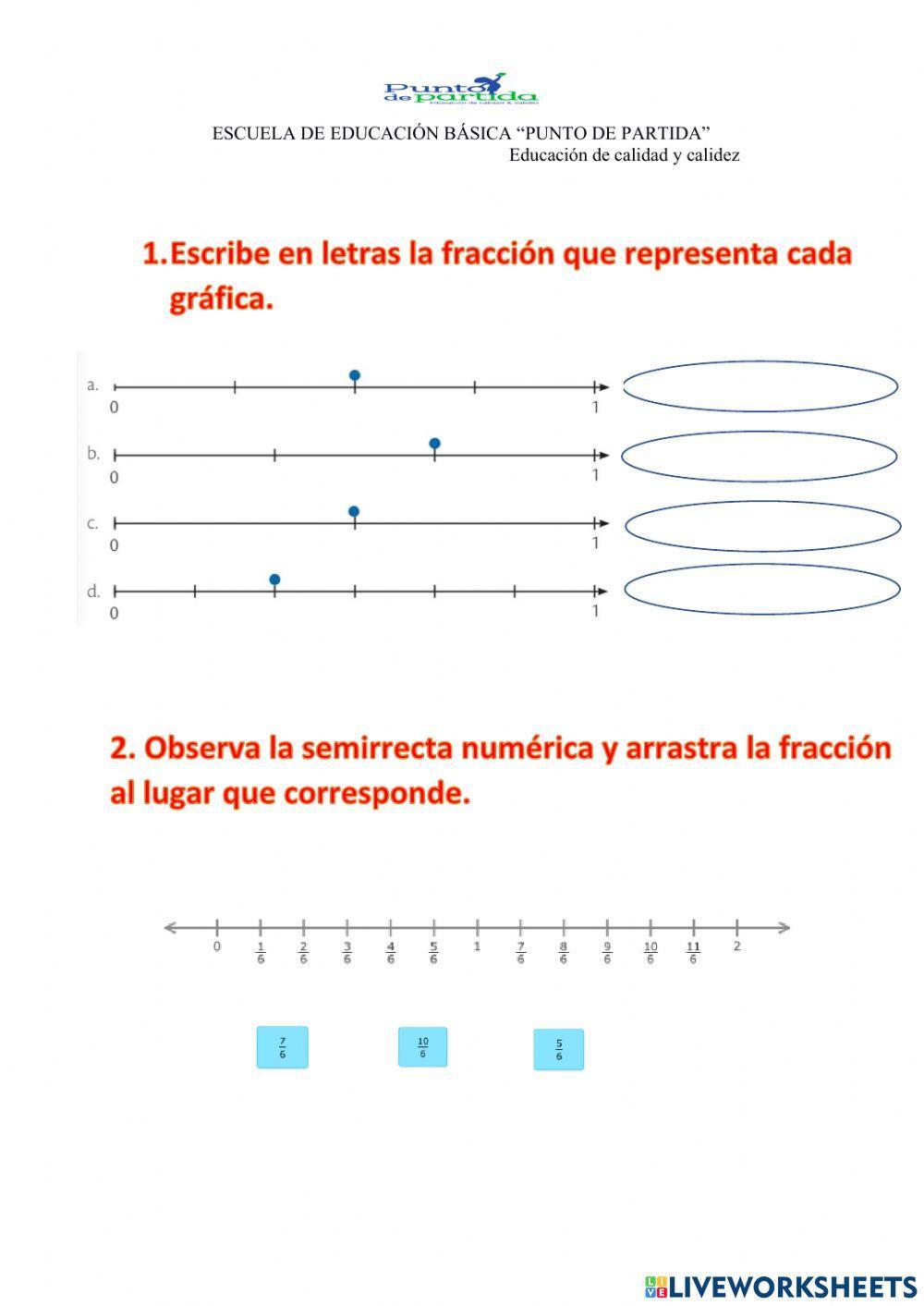 Fracciones en la semirrecta numérica