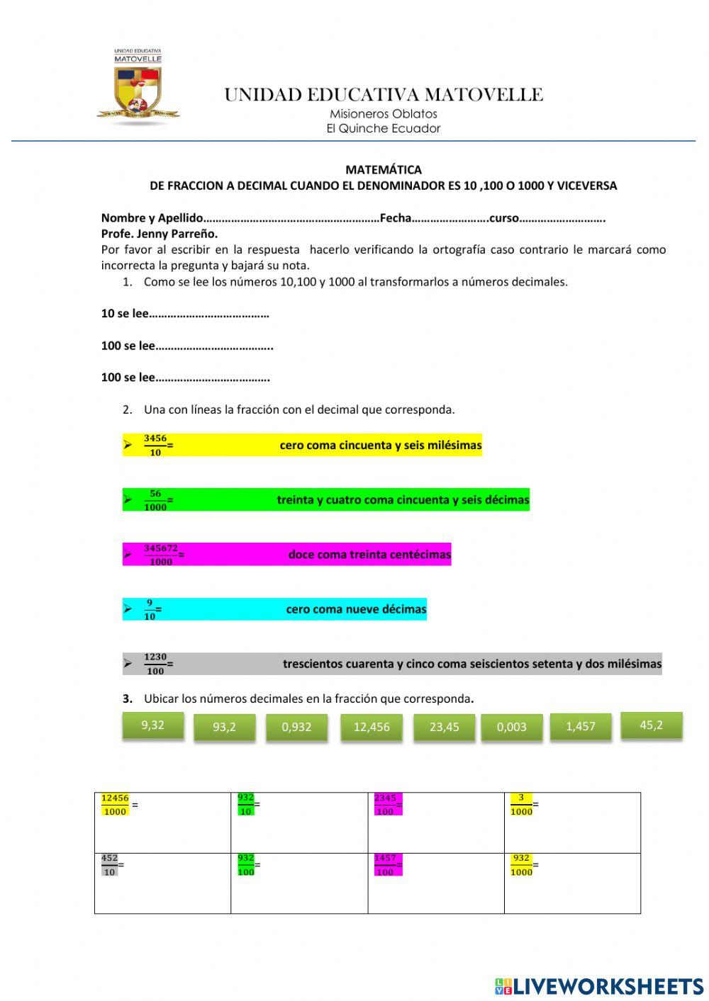 De fracciones a decimales