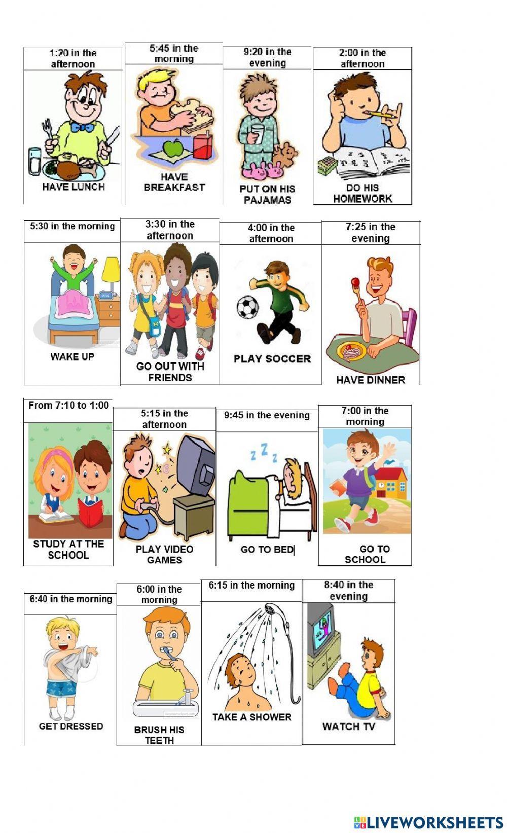 Simple present routine worksheet | Live Worksheets