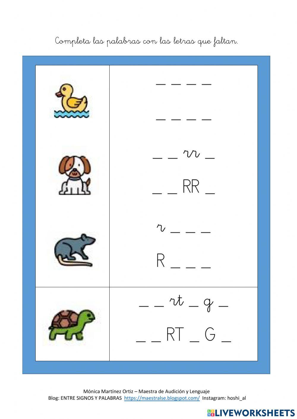 Completa la palabra - Animales